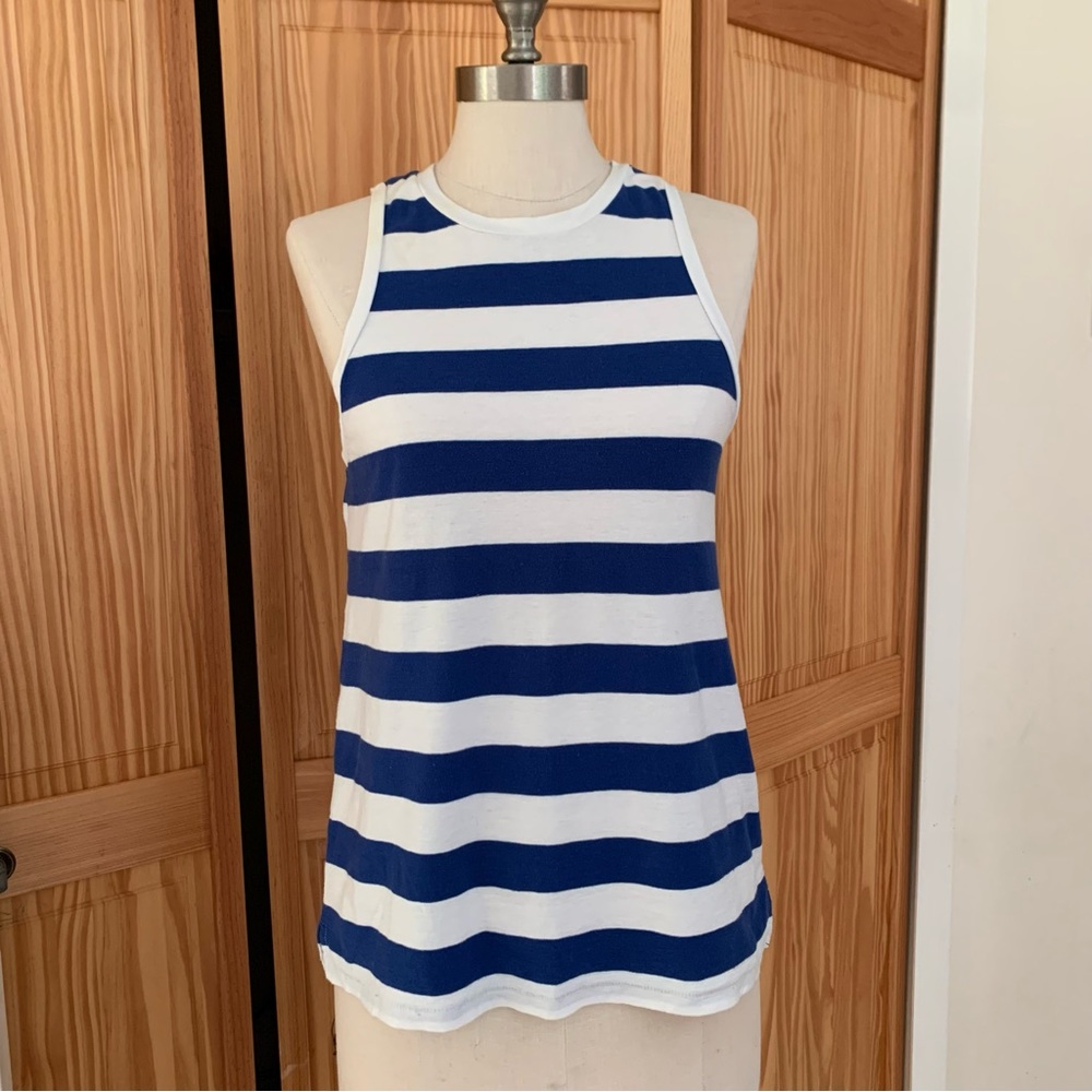 Madewell blue & white stripe high neck tank top. Nautical theme. Women’s XS